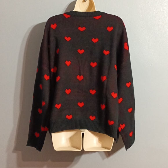 Shein Plus black with red ♥️ heart pattern drop shoulder duster cardigan 3xl - Picture 13 of 17